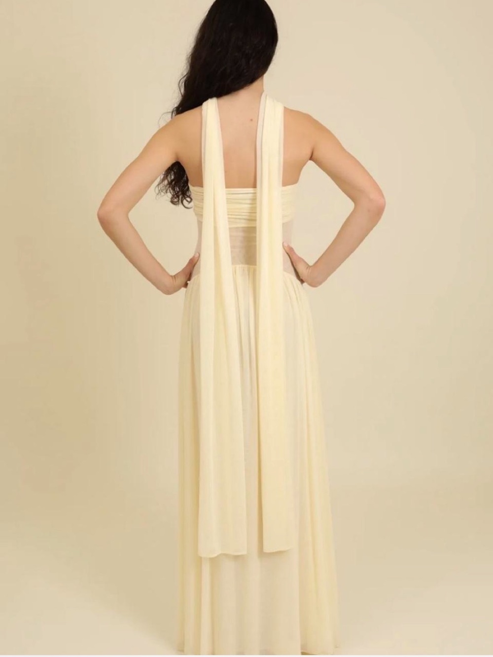Elegant Strapless Ivory Chiffon Maxi Dress - Picture 5 of 7